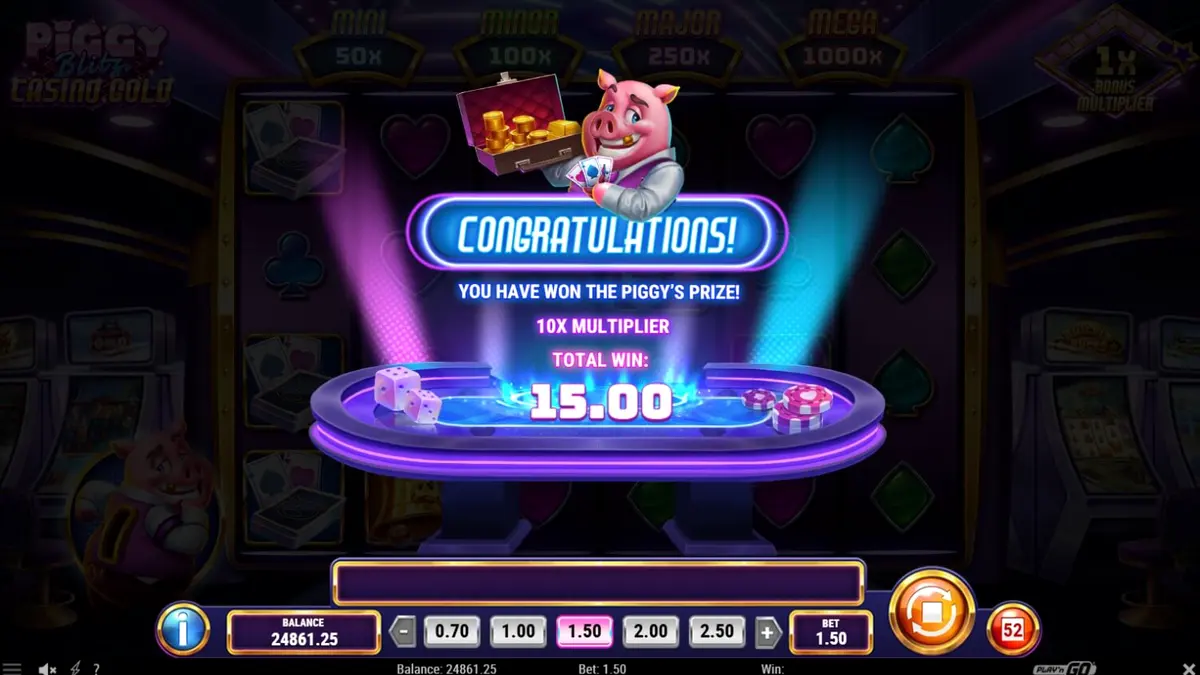 Tampilan visual mewah Piggy Blitz Casino Gold dengan nuansa neon dan emas